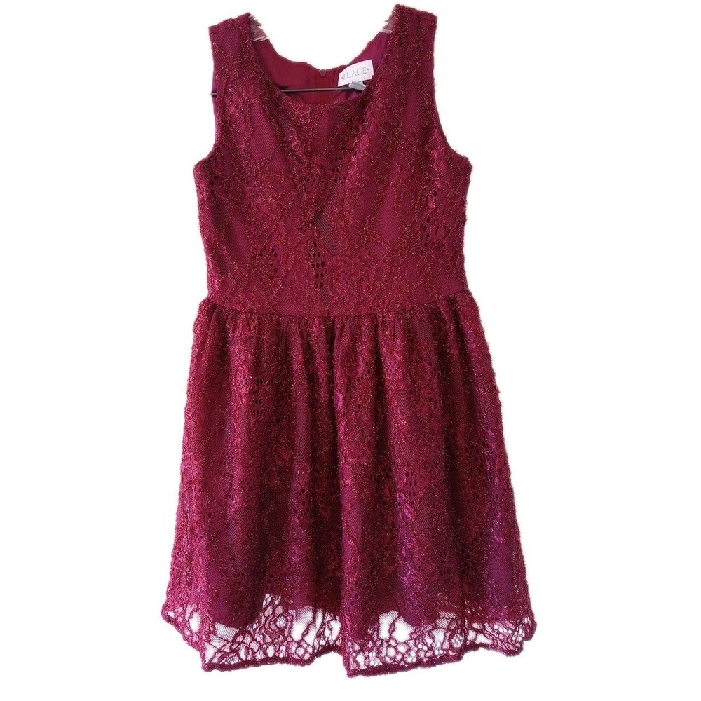 Children's Place Dress Girls Size 10 Burgundy Purple Metallic Sparkle Sleeveless